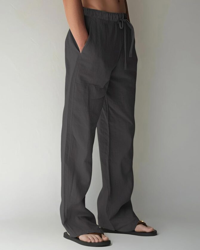 Men's Casual Cotton Linen Pants Elastic Waist Drawstring Summer Beach Lightweight Loose Yoga Linen Trousers Pockets - Image 2