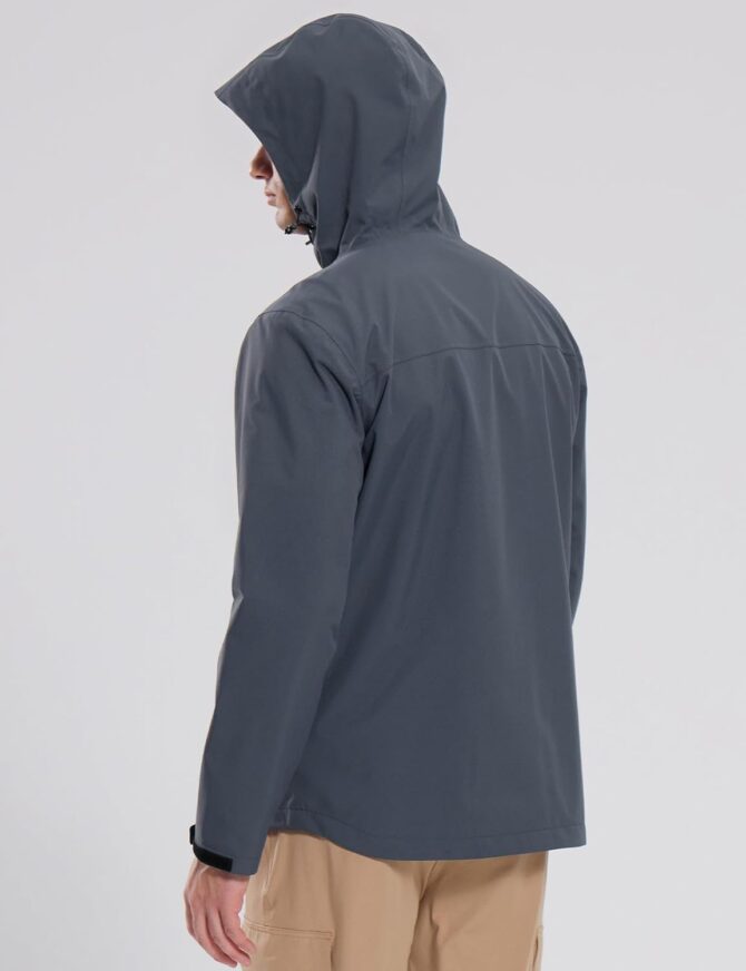 Men's Rain Jacket Waterproof Breathable Raincoat with Hood for Outdoor Hiking Traveling Cycling Windbreaker - Image 2