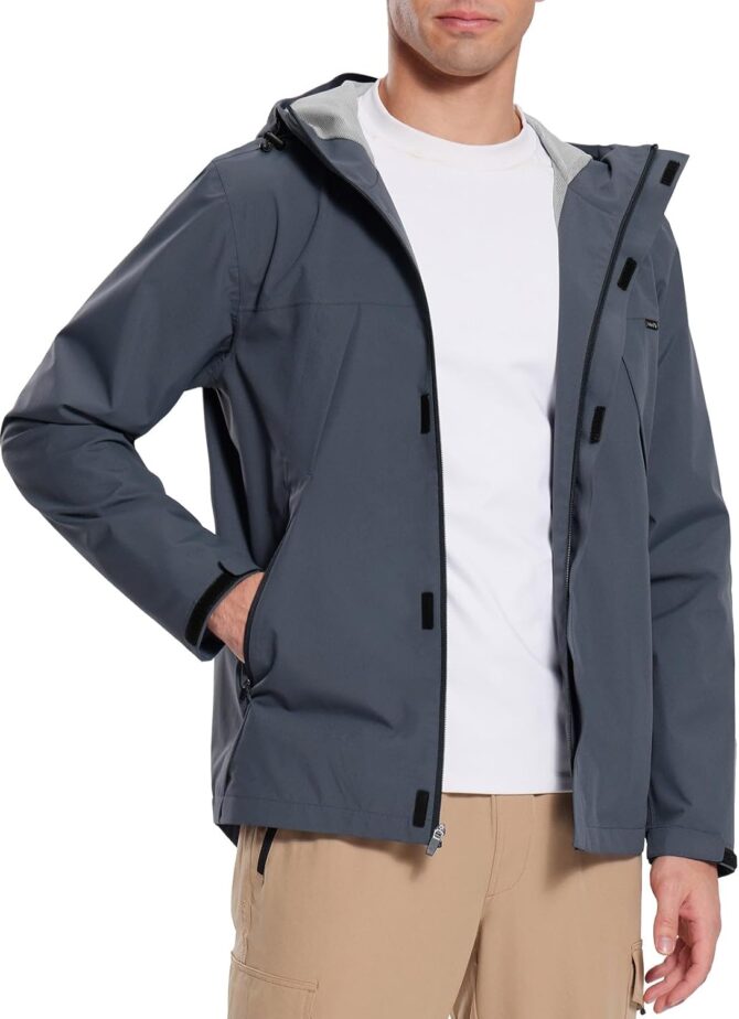 Men's Rain Jacket Waterproof Breathable Raincoat with Hood for Outdoor Hiking Traveling Cycling Windbreaker