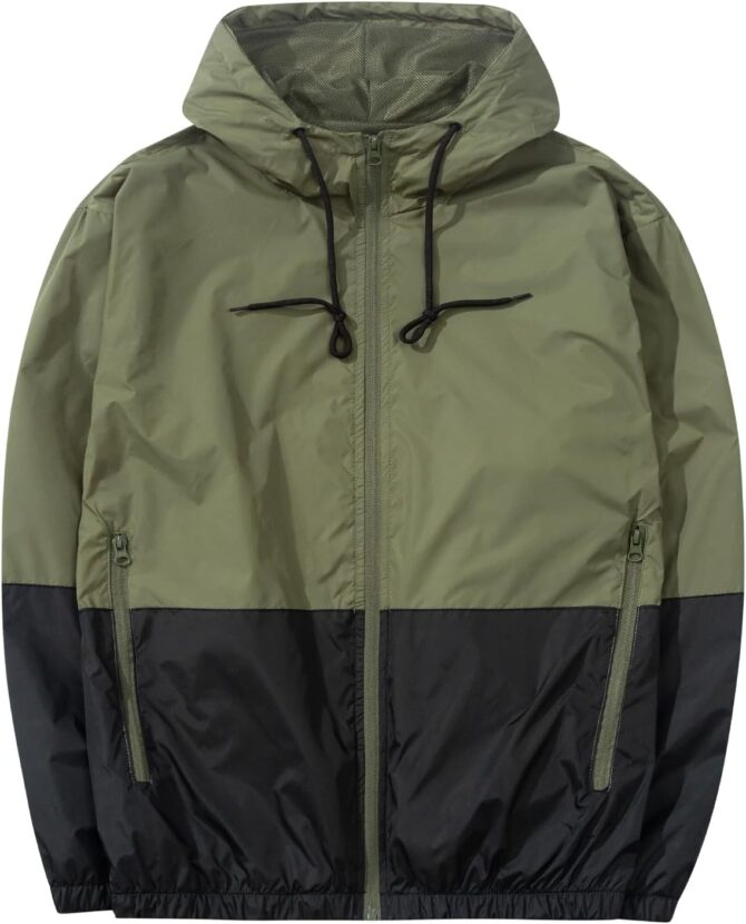 Men's Lightweight Windbreaker Jackets Outdoor Hooded Pocket Raincoat Jacket