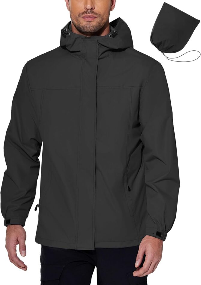 Men's Rain Jacket Waterproof With Hood Lightweight Packable Shell Raincoat Windbreaker For Cycling Golf Travel