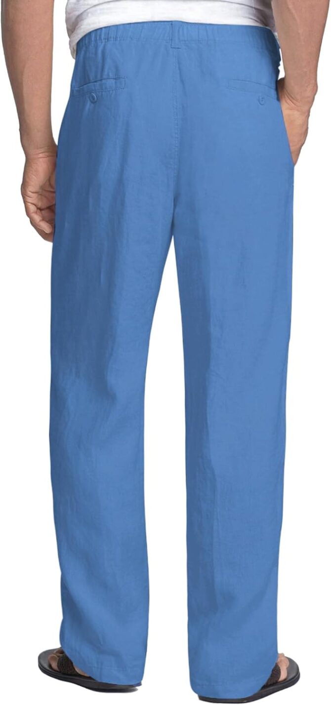 Men's Casual Linen Pants Elastic Waist Drawstring Beach Summer Pants Lightweight Linen Trousers - Image 2