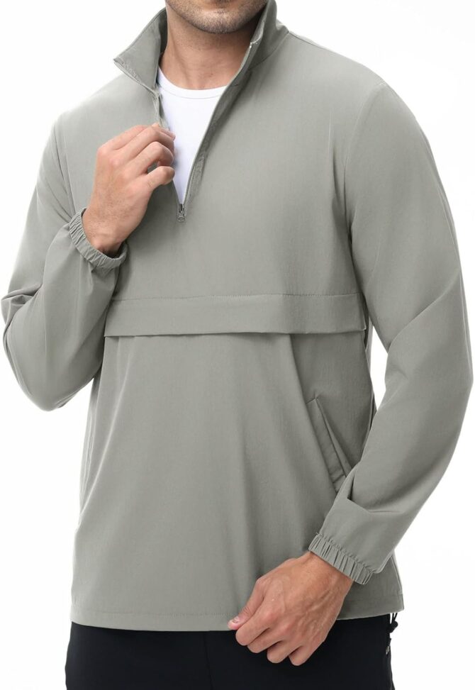 Men's Lightweight Quarter Zip Pullover Casual Windbreaker for Running Golf Jackets with 3 Pockets - Image 2