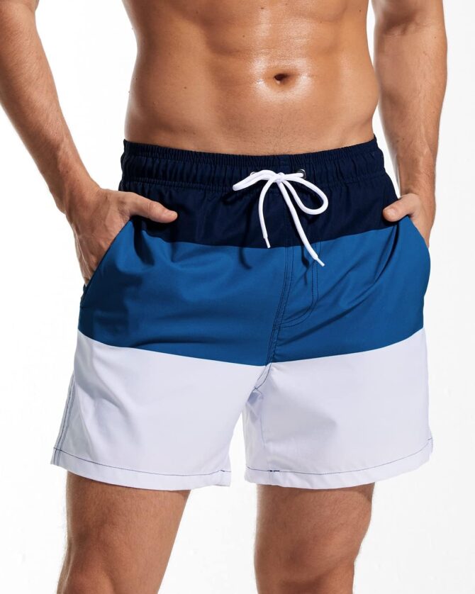 Mens Swimming Trunks with Compression Liner 2 in 1 Quick-Dry Swim Shorts with Zipper Pockets - Image 2