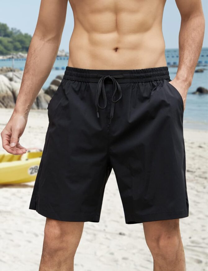 Mens Swim Trunks with Compression Liner 2 in 1 Board Shorts 7 Inch Quick Dry Swimming Shorts with Zipper Pockets - Image 2