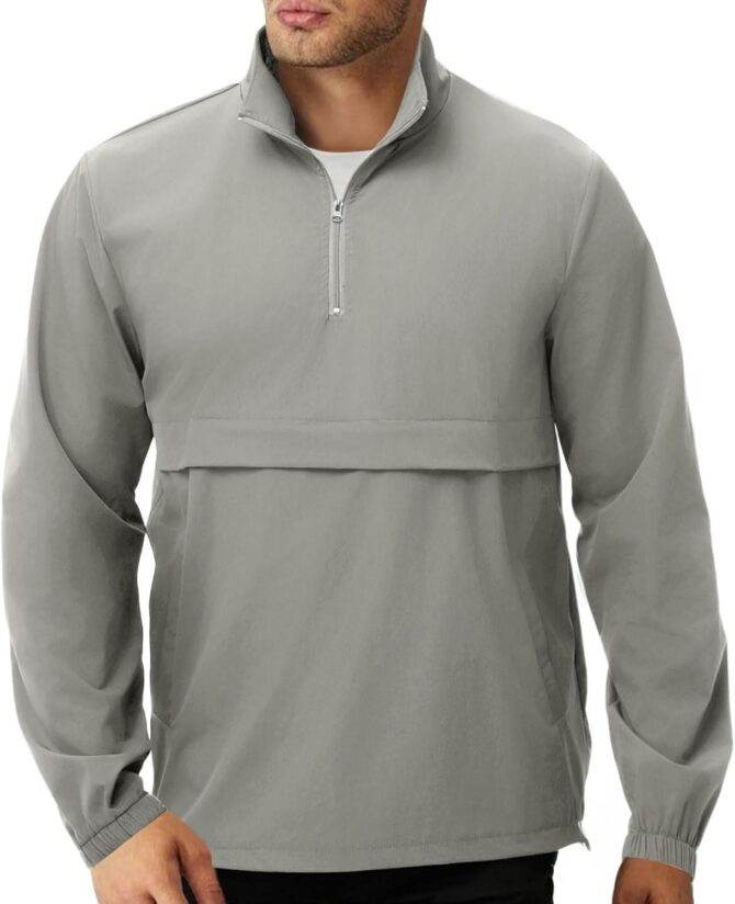 Men's Lightweight Quarter Zip Pullover Casual Windbreaker for Running Golf Jackets with 3 Pockets