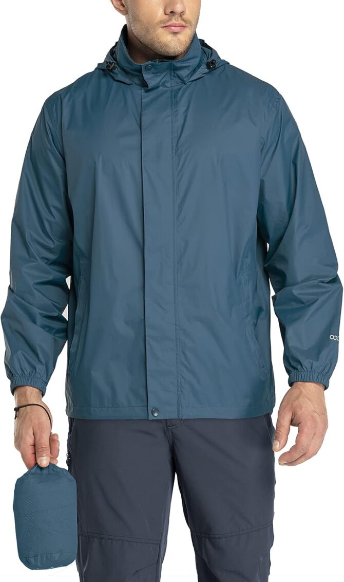 Packable Rain Jacket Men's Lightweight Waterproof Rain Shell Jacket Raincoat with Hood for Golf Cycling Windbreaker