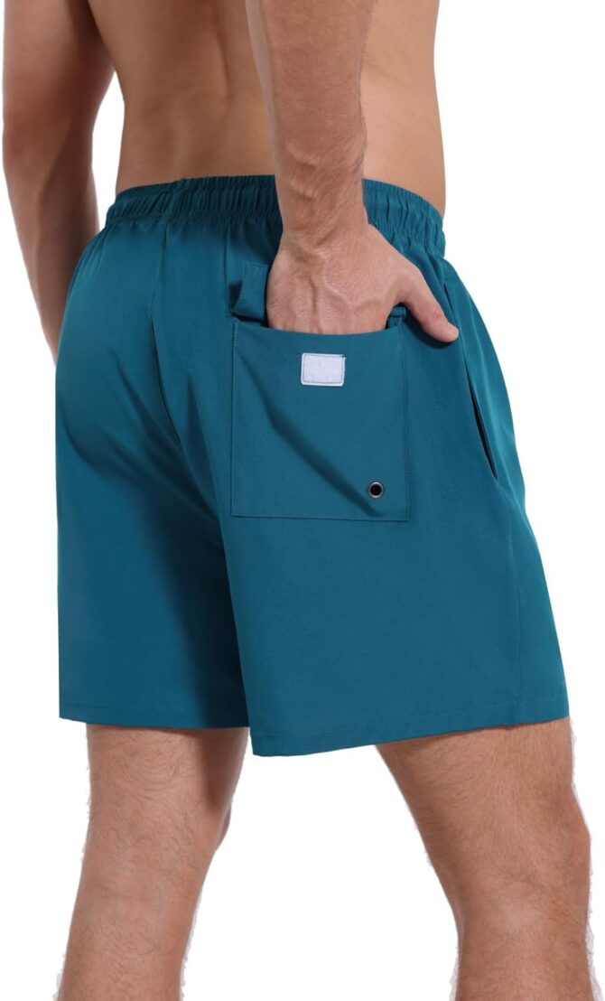 Mens Swim Trunks with Compression Liner Quick Dry Beach Shorts with Zipper Pockets - Image 2