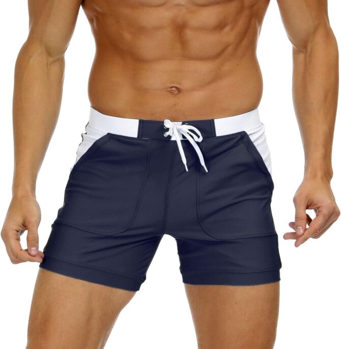 Men's Swimwear Swimsuits Solid Basic Long Swim Sport Trunks Board Shorts with Pockets