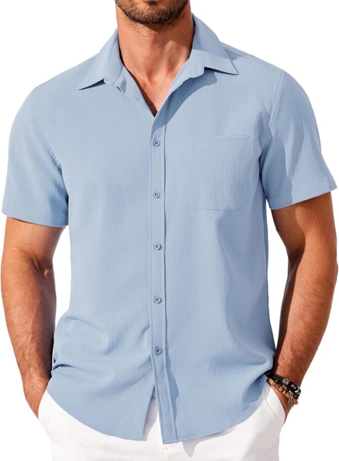 Shirts for Men Short Sleeve Button Down Shirt Casual Summer Beach Shirt