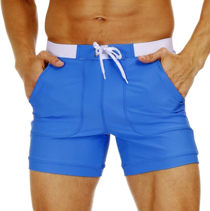 Men's Swimwear Swimsuits Solid Basic Long Swim Sport Trunks Board Shorts with Pockets - Image 2
