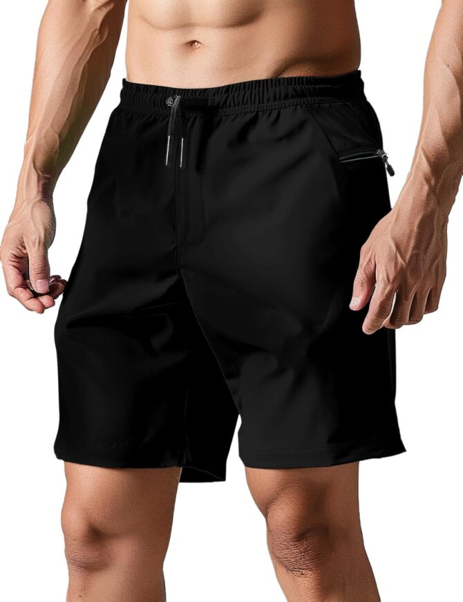 Mens Swim Trunks with Compression Liner 2 in 1 Board Shorts 7 Inch Quick Dry Swimming Shorts with Zipper Pockets