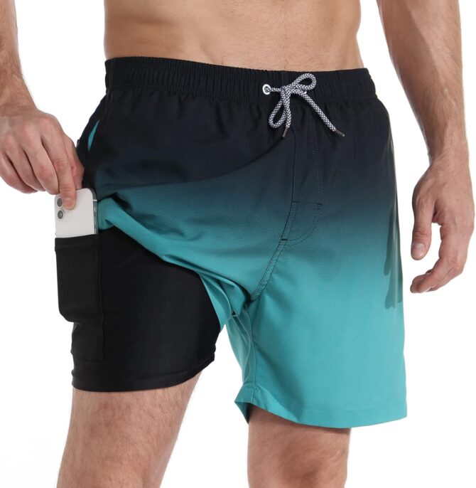 Mens Swim Trunks with Compression Liner 5.5" Inseam Swim Shorts Quick Dry Shorts