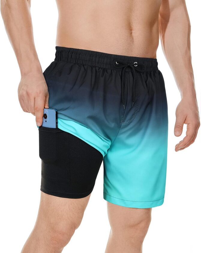 Men's Swim Trunks Board Shorts Quick Dry Mens Swimming Trunks with Compression Liner
