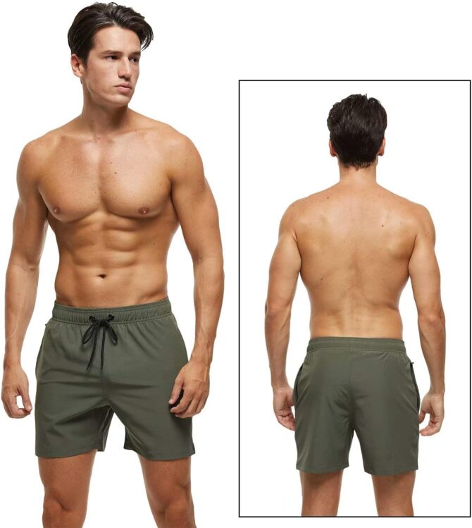 Men's Swim Trunks Quick Dry Beach Shorts with Zipper Pockets and Mesh Lining - Image 2