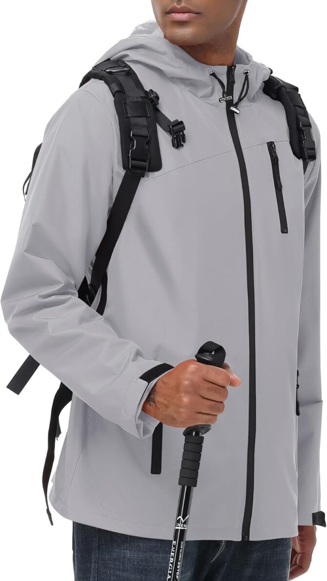 Mens Waterproof Lightweight Rain Jacket Breathable Active Outdoor Hooded Raincoat Casual Trendy Jackets Work Jacket