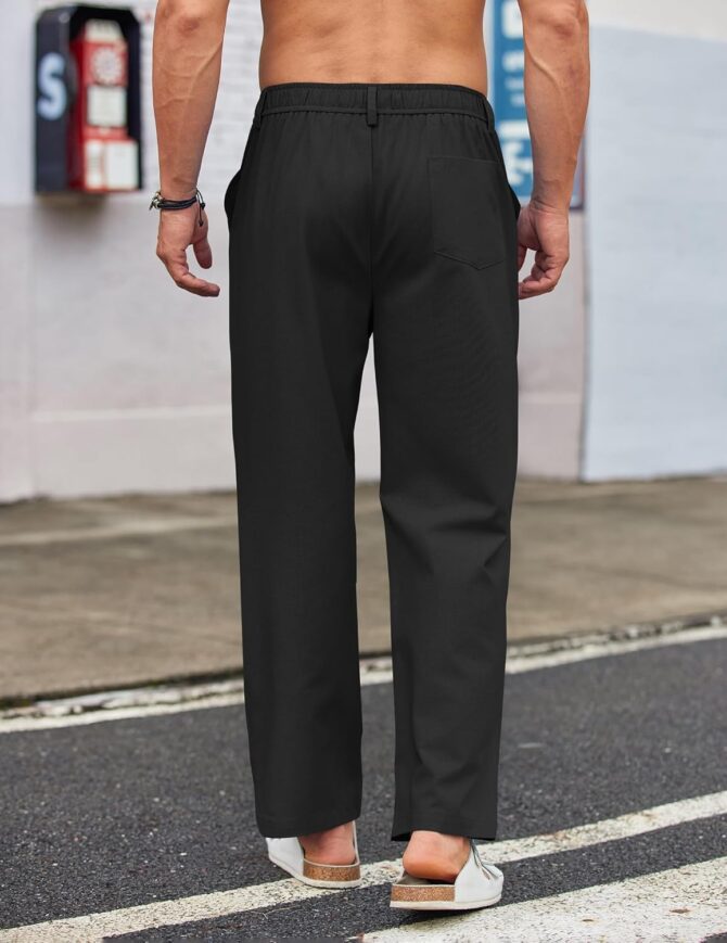 Men's Casual Linen Cotton Pants Elastic Waist Summer Beach Trousers Lightweight Yoga Vacation Pants - Image 2