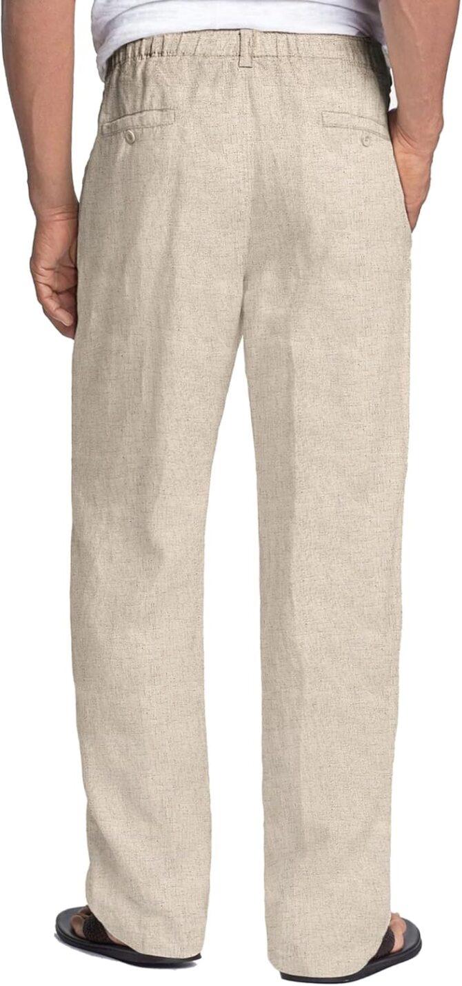 Men's Casual Linen Pants Elastic Waist Drawstring Beach Summer Pants Lightweight Linen Trousers - Image 2