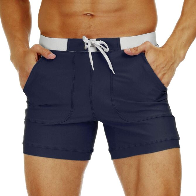 Men's Swimwear Swimsuits Solid Basic Long Swim Sport Trunks Board Shorts with Pockets - Image 2