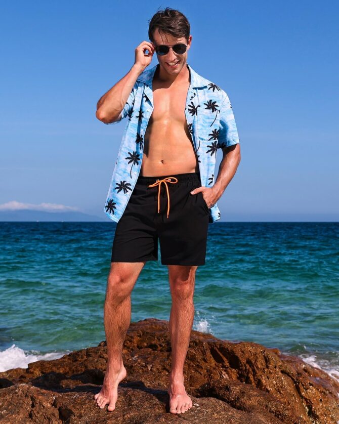Mens Swimming Trunks with Compression Liner 2 in 1 Quick-Dry Swim Shorts with Zipper Pockets - Image 2