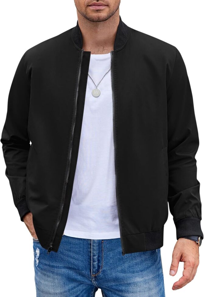 Men Bomber Jacket Lightweight Windbreaker Jackets Casual Softshell Flight Fashion Winter Fall Coat with Pocket