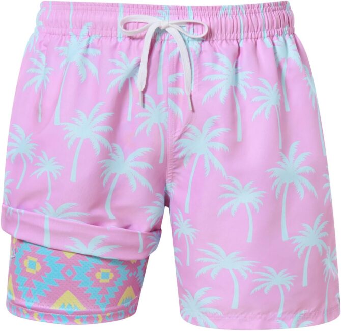 Mens Swim Trunks with Compression Liner Swimming Shorts 7 Inch Inseam Waterproof Quick Dry Beach Sport Shorts M-XXL