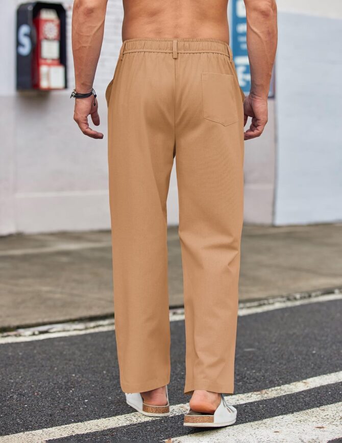Men's Casual Linen Cotton Pants Elastic Waist Summer Beach Trousers Lightweight Yoga Vacation Pants - Image 2