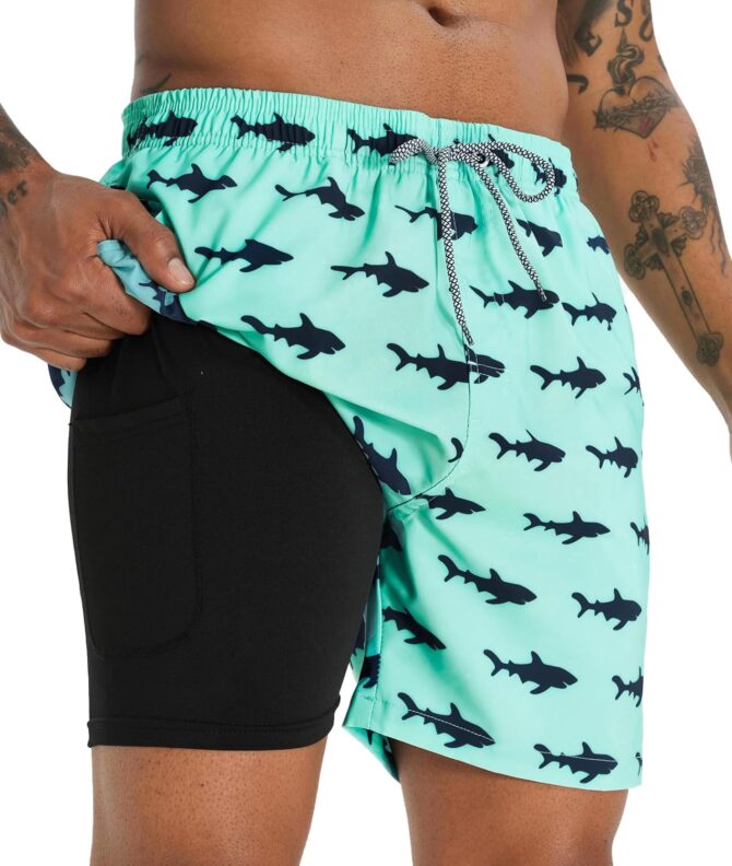 Men's Swim Trunks with Compression Liner 5 Inch Bathing Suit Beach Swimsuits