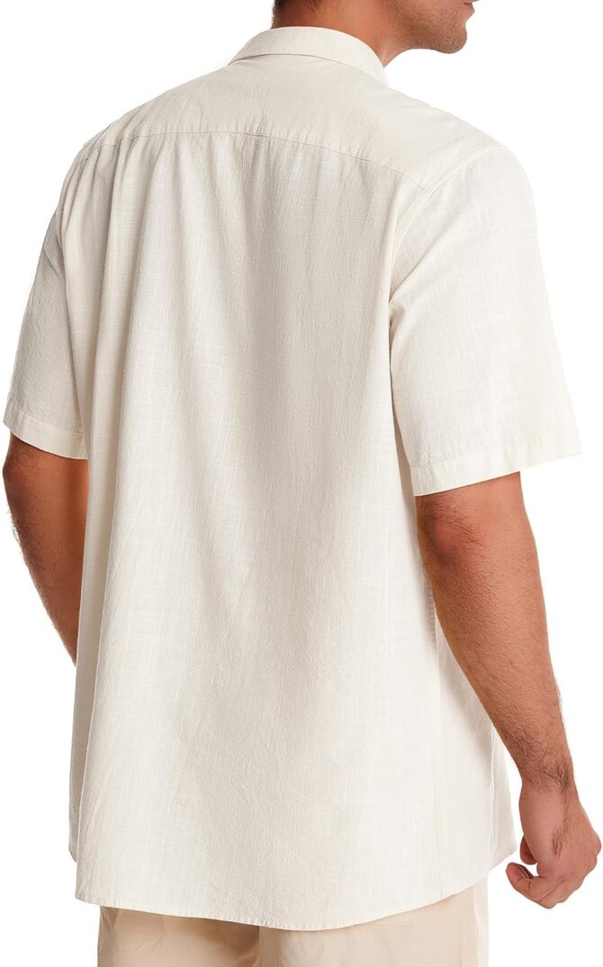 Cuban Linen Shirts for Men Short Sleeve Button Down Shirt Cotton Summer Beach Camp Vacation Hawaiian Shirts - Image 2