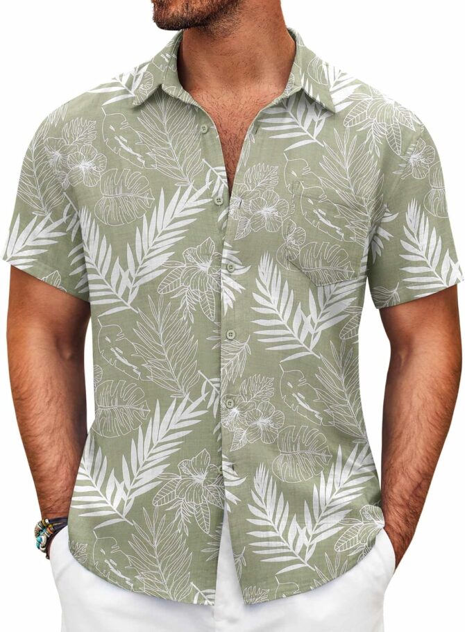 Mens Button Down Short Sleeve Shirt Casual Shirts Summer Beach Textured Shirts with Pocket