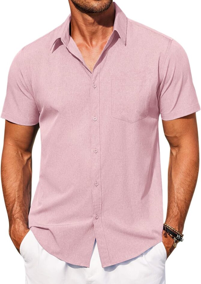 Men's Short Sleeve Button Down Shirt Casual Summer Beach Shirts Vacation Wedding Shirt with Pocket