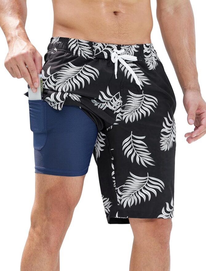 Mens Swim Trunks with Compression Liner Quick-Dry 10" Stretch Beach Shorts - Image 2