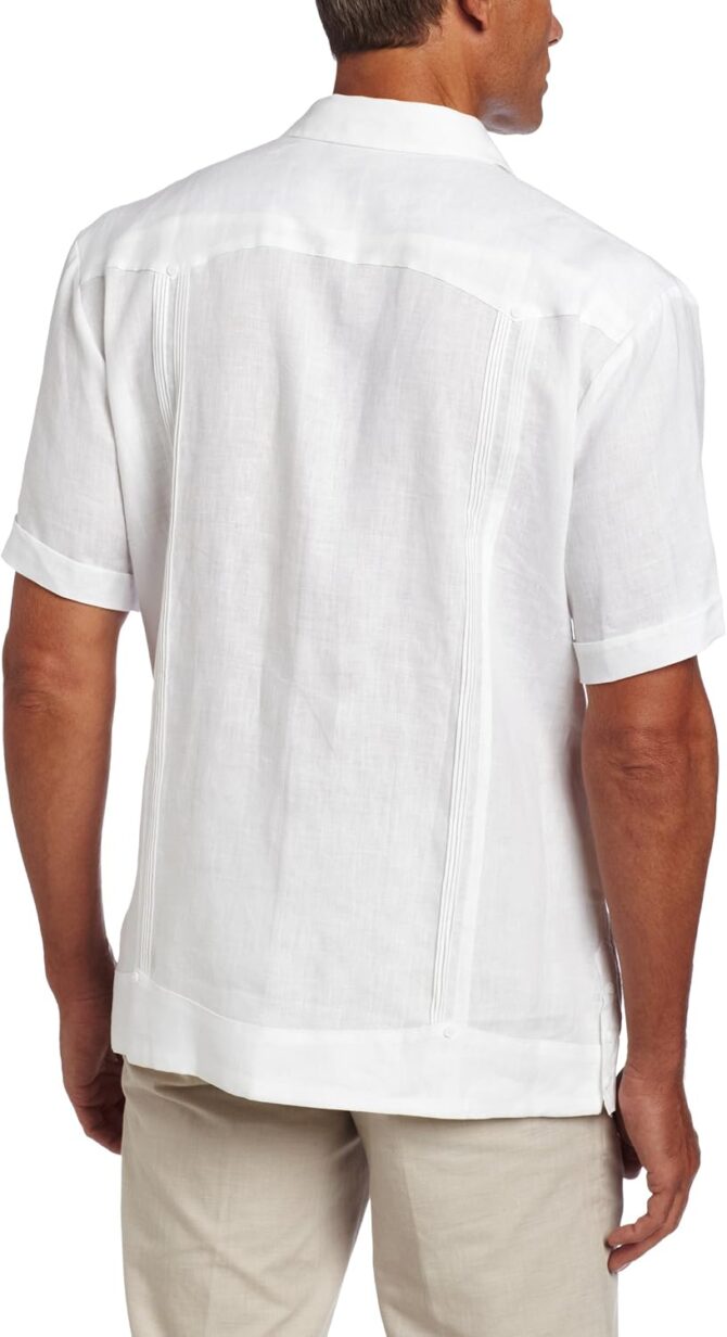 Men's 100% Linen Short Sleeve Button-Down Guayabera Shirt, Four Pockets, Camp Collar, Pintuck Detail, Lightweight - Image 2