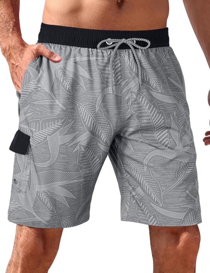 Mens Swim Trunks 9" Quick Dry Stretch Swim Shorts Mesh Lining Bathing Suits Swimwear Beach Shorts with Pockets